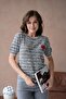 Gray Striped Red Heart Detailed Knitwear - 3