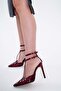 10.5 cm burgundy patent leather mesh women's heels stletto - 5