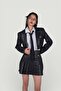 Zipper Closure Pleated Mini College Leather Skirt Black
