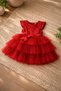 Red, sequined, layered fluffy, Lined, ribboned, Invisible Zipper piece, girl's evening dress - 7
