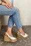Women's Cork White Skin 10 cm Wedge Heeled Cork Sole Open Back Shoes - 4