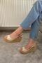 Women's Cork Cream Skin 10 cm Wedge Heeled Cork Sole Open Back Shoes - 6