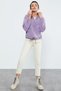 Lilac Half Zipper Skirt Hem Gathered Women's Fleece Standard Fit Sweatshirt - 97171 - 5