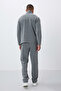 Gray Melange Mock Neck Basic Zipper Pocket Standard Fit Men's Fleece Tracksuit Set - 85193 - 7