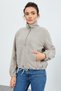 Dark Beige Half Zipper Hem Gathered Women's Fleece Standard Fit Sweatshirt - 97171 - 8