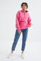 Candy Pink Hem Gathered Half Zipper Standard Fit Women's Fleece Sweatshirt - 97238 - 4