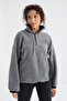 Gray Melange Half Zipper Skirt Hem Gathered High Neck Standard Fit Women's Fleece Sweatshirt - 97236 - 3