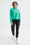Sea Green Half Zipper Skirt Hem Gathered High Neck Standard Fit Women's Fleece Sweatshirt - 97234 - 6