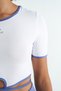 White Waist Tie Detailed O Neck Standard Mold Diving Fabric Women's Crop T-Shirt - 97266 - 5