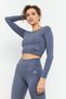 Petrol Long Sleeve Slim Fit O Neck Women's Crop Top T-Shirt - 97150 - 7