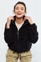 Black Half Zipper Hem Gathered Women's Fleece Standard Fit Sweatshirt - 97171 - 3