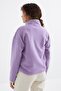 Light Purple Half Zipper Skirt Hem Gathered Stand Collar Standard Fit Women's Fleece Sweatshirt - 97234 - 8