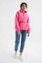 Candy Pink Hem Gathered Half Zipper Standard Fit Women's Fleece Sweatshirt - 97238 - 6