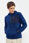 Indigo Embroidered Half Zipper Hooded Standard Size Men's Fleece Sweatshirt - 87996 - 5