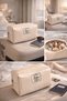 Croco Textured Faux Leather Makeup Bag Si Pen Holder, Beige Makeup Bag Si, Beige Croco Faux Makeup Bag Si - 7