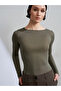 32122 Boat Neck Cashmere Blend Ultra Lightweight Modal Blouse-Khaki - 3