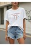 Women's Bow and Text Printed 100% Cotton Oversize White T-Shirt