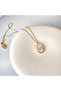 Non-Tarnish Steel Gold Oval Pearl Stone Necklace - 3