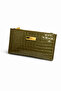 محفظة نسائية ذات مظهر بنمط التمساح، حامل بطاقات بسحاب، لون كاكي، موضة 2026