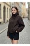 Dark Brown Double-Breasted Standing Collar Checked Short Coat Jacket - 2