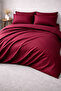 Striped Cotton Satin Claret Red Hotel Series Double Duvet Cover Set with Elastic Sheets