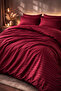 Striped Cotton Satin Claret Red Hotel Series Double Duvet Cover Set with Elastic Sheets - 3