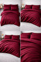 Striped Cotton Satin Claret Red Hotel Series Double Duvet Cover Set with Elastic Sheets - 4
