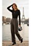 Finger-Through Long Sleeve Bodysuit Black-White-Brown - 2