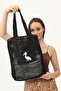 Women's Paper Rope Hand Knitted Black Color Hand Shoulder Bag - 4