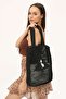 Women's Paper Rope Hand Knitted Black Color Hand Shoulder Bag - 7