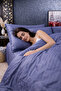 Striped Cotton Satin Indigo Hotel Series Elastic Bed Sheet Double Duvet Cover Set - 7