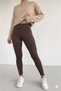 Women's Winter Shiny Push up Brown High Waist Casual and Sporty Shiny Leggings Trousers - 7
