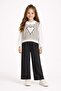 Black Heart Pattern Sweater and Shirt, Girls' 3-Piece Set with Trousers 23733