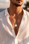Ring End Ball Chain Stainless Steel Silver Men's Necklace - 2