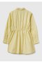 Girl's Yellow Belted Dress Striped Shirt Collar - 2