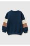 Boy's Dark Navy Blue Sleeve Detail Color Block Logo Label Crew Neck Sweatshirt - 2