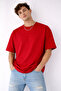 Unisex Red Oversize Kalıp Tok Fabric Basic T-Shirt - 6