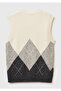 Men's cream wool blend sleeveless sweater with diamond pattern and ribbed detail - 4