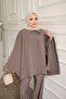 Mink Buttoned Trousers Poncho Set - 3