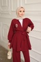 Burgundy Collar Tunic and Trousers Set with Bronchial Detail - 3