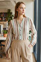 Women's Beige Elastic Sleeve Wrap Shirt ARM-24K001002
