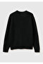 Men's Black Wool Blend Crew Neck Sweater with Embroidered Logo on the Front - 4