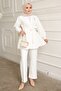 White Collared Tunic with Bronchial Detail and Trousers Set - 2