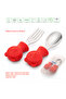 Premium Children's Bpa Free Quality Silicone Handle Stainless Steel Tip Fork-Spoon / Red - 8