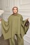 Khaki Buttoned Trousers Poncho Set - 2