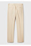 Men's Beige Linen Mixed Pocket Piped Straight Fit Trousers - 4