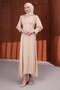 Beige Cufflinks Waist Belted Satin Evening Dress - 3