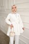 White Collared Tunic with Bronchial Detail and Trousers Set - 3