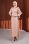 Mink Cuff Buttoned Waist Belted Satin Dress - 3