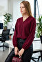 Women's Burgundy Elastic Cuffed Crinkle Blouse ARM-24K001002